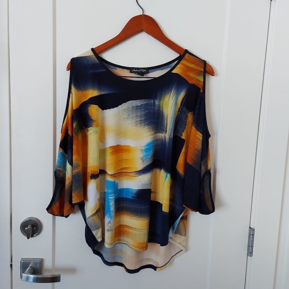 MICHEAL Tyler Gold and Navy cold shoulder top